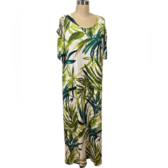 CHICO'S Women’s Tropical Leaf Print Maxi Dress size 3 resort summertime travel - Picture 10 of 10